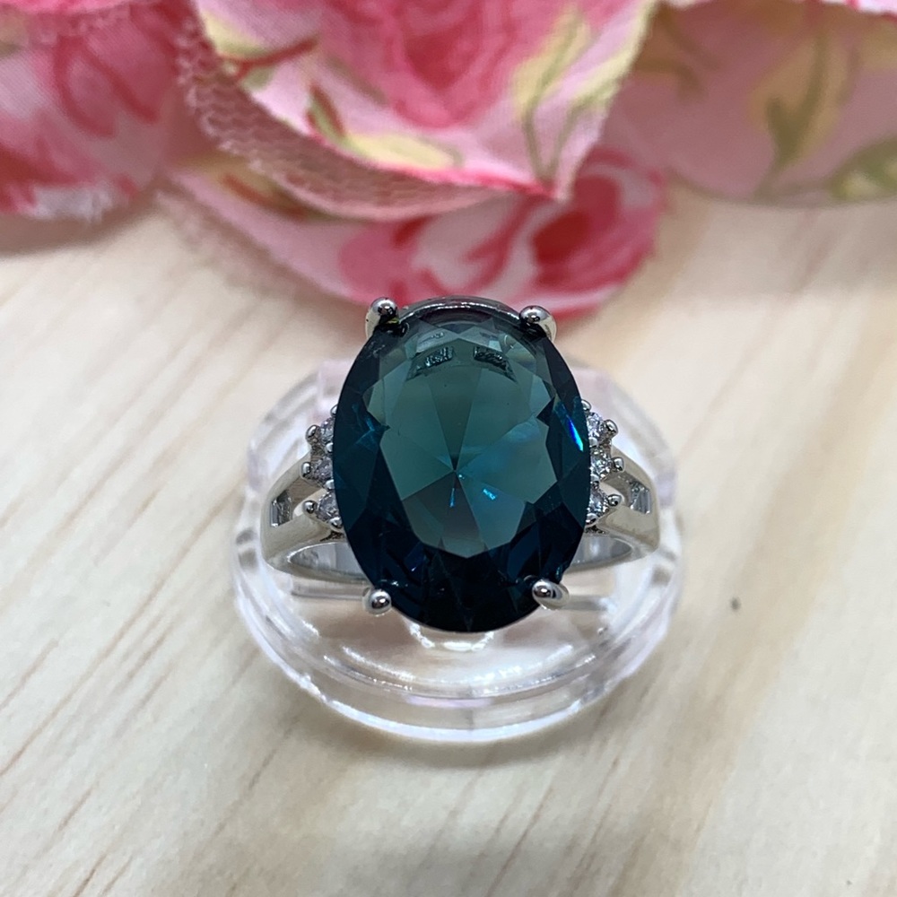 London Blue Topaz Ring CZ - Picture 2 of 6